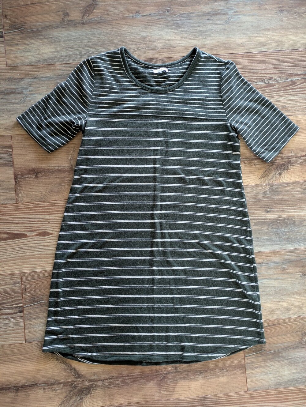 Maurices Forest Green & White Striped Short Sleeve Scoop Neck T-Shirt Dress‎ MED